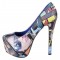 Sky High - Face Print `Great Style` Platform Pumps - Multi Blue SPECIAL - Size 6