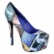 Sky High - Face Print `Great Style` Platform Pumps - Multi Blue SPECIAL - Size 6