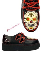 Krypt Muerte Platform Creepers with Skull - Black Vegan Leather