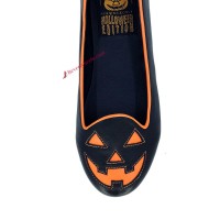 Lydia Coffin Jackolantern Flat Slippers - Black Vegan Matte Leather with Orange SPECIAL