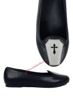 Lydia Coffin Flat Slippers with Cross - Black Vegan PU SPECIAL