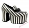 Banshee Bat Platform Heels - Black and White Stripe Vegan Leather SPECIAL