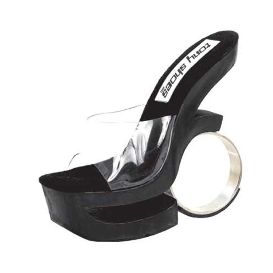 Tony Shoes Loly Wood Round Metal Heel Top by Karo Clear on