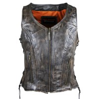 HML1029DB High Mileage Ladies Distressed Brown Lace Side Vest