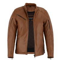 HML703T High Mileage Ladies Brown Fringe and Rivet Leather Jacket