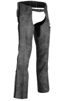 HML838DG Ladies Lightweight Distress Gray Leather Chap w/Grommeted Twill and Lace Highlights