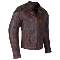 HMM521VB High Mileage Mens Vintage Brown Leather Jacket with Diamond Stitched Shoulders