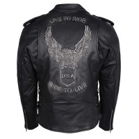HMM525 Eagle Embossed Classic Biker Jacket