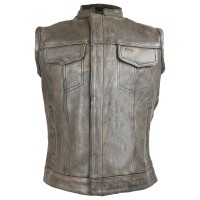 HMM914DB Vance Leather Distressed Brown Motorcycle Club Leather Vest