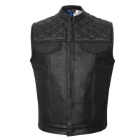 HMM914P High Mileage Mens Zipper and Snap Closure Leather Club Vest with padding Quick Access with American Flag Liner