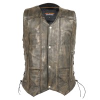 HMM915DB Vance Leather High Mileage Mens Distressed Brown 10 Pocket Vest