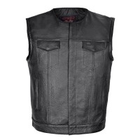 HMM919 Mens Zipper and Snap Closure Leather Motorcycle Club Vest Quick Access Gun Pocket