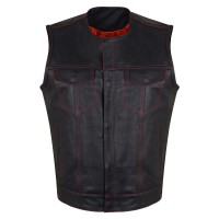 HMM919R High Mileage Mens Zipper and Snap Closure Leather Club Vest Quick Access Gun Pocket w/Red Liner