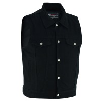 VB917BK Mens Black Denim Vest with Collar
