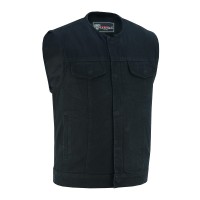 VB919BK Mens Black Denim Collarless Vest