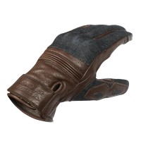 VL480Br Denim & Leather Motorcycle Gloves (Brown) with Mobile Phone Touchscreen