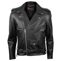 VL515 TG Mens Premium Leather Classic Motorcycle Jacket Lace Sides & Z/O Liner
