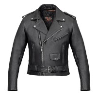 VL516 Mens Premium Leather Classic Motorcycle Jacket Plain Side w/ Belted Waist