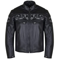 VL535 Reflective Skull Premium Cowhide Leather Motorcycle Jacket