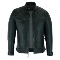 VL550B Mens Cafe Racer Gatsby Black Waxed Lambskin Motorcycle Leather Jacket