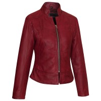 VL650Bu Vance Leathers Ladies Premium Soft Lightweight Burgundy Fitted Leather Jacket