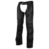 VL803S Unisex Black Reflective and Vented Premium Cowhide Leather Biker Motorcycle Riding Chaps