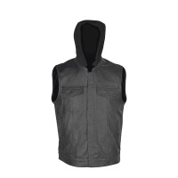VL914H Zipper and Snap Closure Leather Motorcycle Club Vest with Hoodie and 2 Gun Pockets