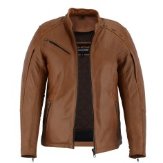 HML703T High Mileage Ladies Brown Fringe and Rivet Leather Jacket