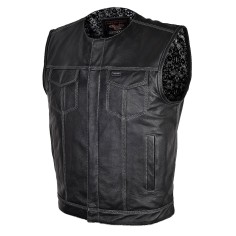 HMM919BP High Mileage Mens Zipper and Snap Closure Leather Club Vest Quick Access Gun Pocket w/Paisley Liner