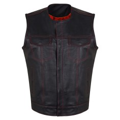 HMM919R High Mileage Mens Zipper and Snap Closure Leather Club Vest Quick Access Gun Pocket w/Red Liner
