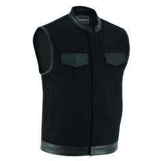 VB914L Denim Black Club Vest with Leather trims