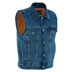 VB917BL Mens Black Denim Vest with Collar
