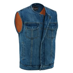 VB919BL Mens Blue Denim Collarless Vest