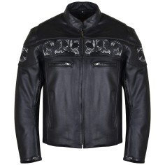 VL535 Reflective Skull Premium Cowhide Leather Motorcycle Jacket