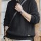 Vintage Black Knitted Henley Pullover Mens Amekaji Vertical Stripes Thick Sweater - Black