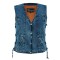 VB1045BL Womens Blue Denim V Neck Vest with Snap opening & side laces