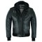 VL551B Mens Sven Bomber Black Waxed Premium Cowhide Motorcycle Leather Jacket with Removeable Hood