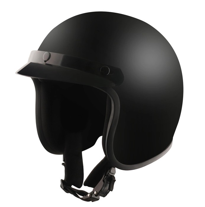 Detour Helmets D.O.T. Flat Black 3/4 Helmet for Motorcycle Riders with Visor - If you have to cover your dome and let’s face it, you should, then the Detour 3/4 helmet is a great way to do just that. Classic helmet design combined with premium material for a helmet that will protect your head, and keep Johnny Law at bay.

D.O.T. approved
Durable lightweight ABS shell
EPS (Expanded polystyrene) interior
Black Quick Release chin strap
Protective helmet bag
Sizes Range From XS-2XL
 

Helmet sizing:
Proper helmet fit is vital to the performance of a helmet during an impact. For maximum protection, the helmet must fit properly with the chin strap securely fastened and provide adequate peripheral vision.

Measuring the head is only a starting point for the entire sizing procedure. Due to varying shapes, heads that are apparently the same size when measured by a tape may not necessarily fit the same size helmet.

A small metal tape measure or a cloth tape may be used to make your initial measurement. You can also use a string, which can then be laid against a measuring tape.

The circumference of the head should be measured at a point approximately one inch above the eyebrows in front and at a point in the back of the head that results in the largest possible measurement. Take several measurements. The largest measurement is the one you want to try on first. If you use a balaclava or head sock, always measure and fit the helmet with it on. Use the Detour Helmets sizing chart to determine the size that best matches the head measurement.  in Wigs and Hair Accessories
