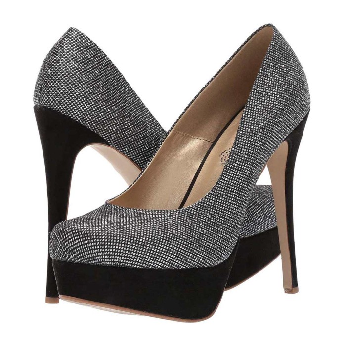 Trixie - Dark Silver with Black - 6 inch Wide Width Platform Pumps in Blue Glitter with Solid Blue bottoms and heels. in Sexy Heels & Platforms