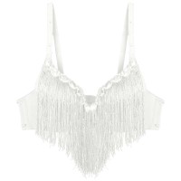Sequin Tassel Rhinestone Push Up Belly Dance Top Bra - White