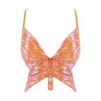 Sparkly Sequin Bandage Bra Belly Dance Vest Tank Butterfly Crop Top - Orange