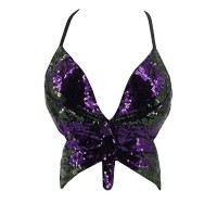 Sparkly Sequin Bandage Bra Belly Dance Vest Tank Butterfly Crop Top - Purple Green