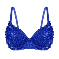 Glittering Sequins Beading Padded Push Up Belly Dance Bustier Bra - Blue