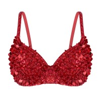 Glittering Sequins Beading Padded Push Up Belly Dance Bustier Bra - Red