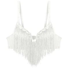 Sequin Tassel Rhinestone Push Up Belly Dance Top Bra - White