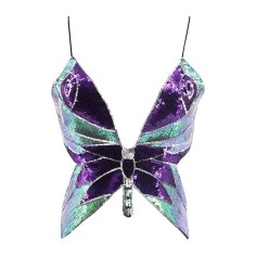 Sparkly Sequin Bandage Bra Belly Dance Vest Tank Butterfly Crop Top - Purple LightGreen