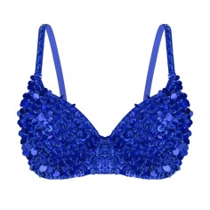 Glittering Sequins Beading Padded Push Up Belly Dance Bustier Bra - Blue