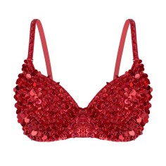 Glittering Sequins Beading Padded Push Up Belly Dance Bustier Bra - Red
