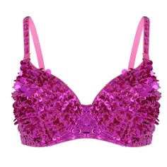 Glittering Sequins Beading Padded Push Up Belly Dance Bustier Bra - Rose
