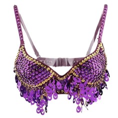 Halter Belly Sequin Tassel Push Up Belly Dance Top Bra - Purple